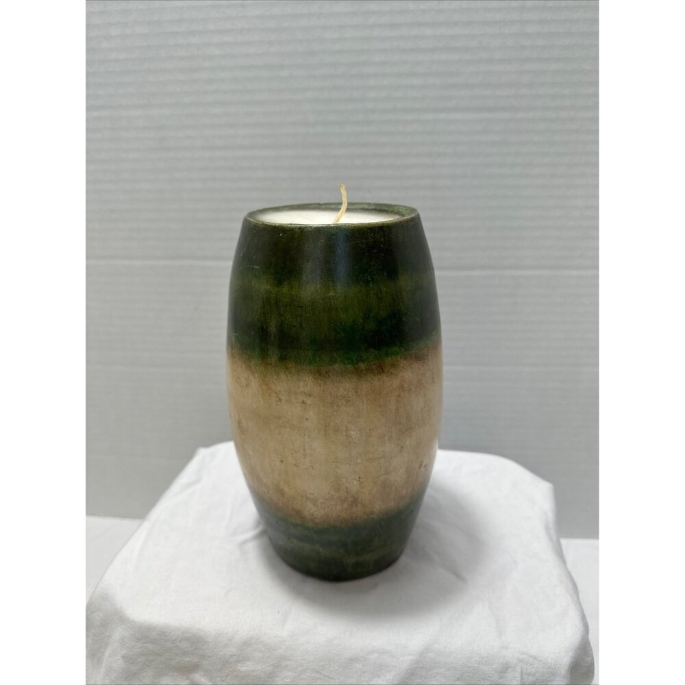 Handcrafted Large Green & Cream Scented Pillar Candle With Rustic Finish